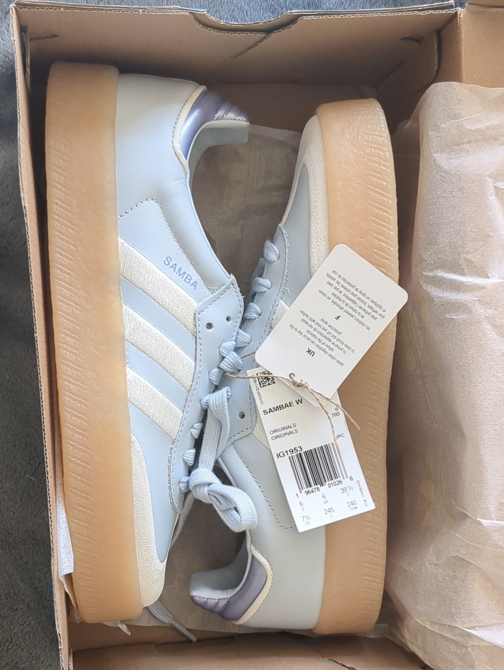 NIB! Adidas Samba 'Halo Blue' Women's Sneakers, 7.5 - Picture 2 of 6